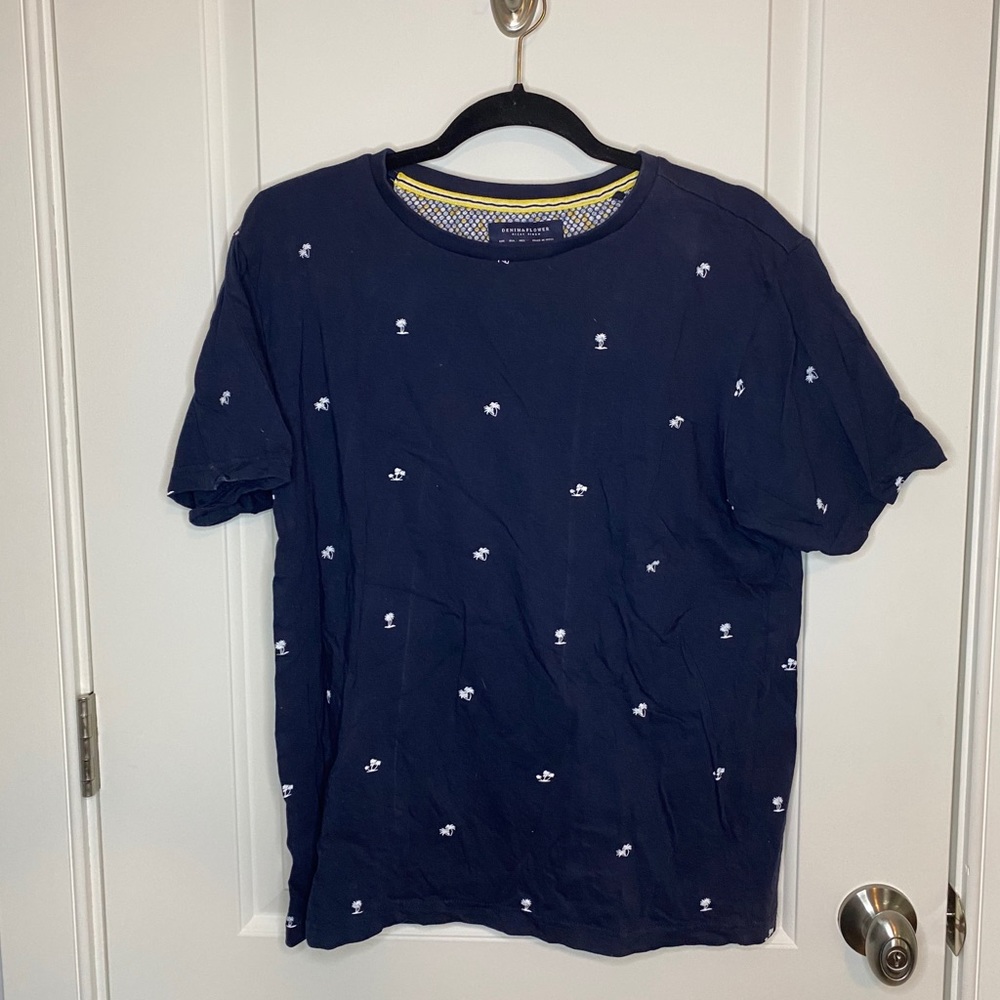 Men’s Denim & Flower Navy Palm Tree T-Shirt Large